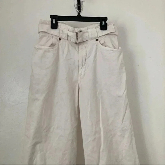 Jean Atelier High Waist Belted Wide Leg Jeans Cropped‎ Size 27 White Wash - Picture 2 of 11